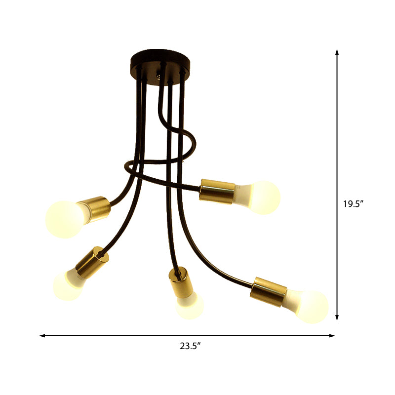 Vintage Bare Bulb Ceiling Light 1 Head Metallic Semi Flush Light with Curved Arm in Black/Gold for Bedroom Clearhalo 'Ceiling Lights' 'Close To Ceiling Lights' 'Close to ceiling' 'Semi-flushmount' Lighting' 137938