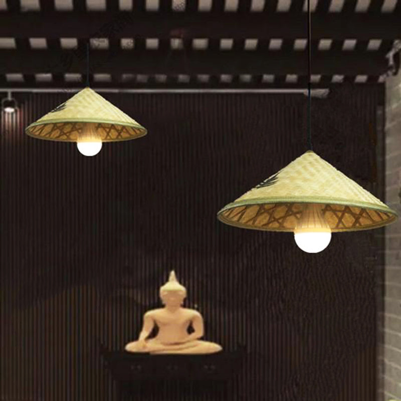 Hand Knitted Bamboo Hat Hanging Light Farmhouse 1 Light Pendant for Restaurant Clearhalo 'Ceiling Lights' 'Pendant Lights' 'Pendants' Lighting' 137947