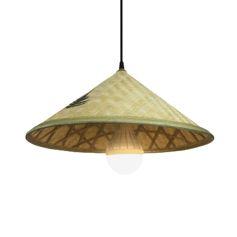 Hand Knitted Bamboo Hat Hanging Light Farmhouse 1 Light Pendant for Restaurant Clearhalo 'Ceiling Lights' 'Pendant Lights' 'Pendants' Lighting' 137948