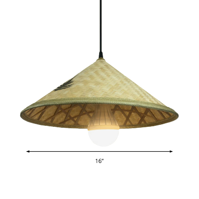 Hand Knitted Bamboo Hat Hanging Light Farmhouse 1 Light Pendant for Restaurant Clearhalo 'Ceiling Lights' 'Pendant Lights' 'Pendants' Lighting' 137949