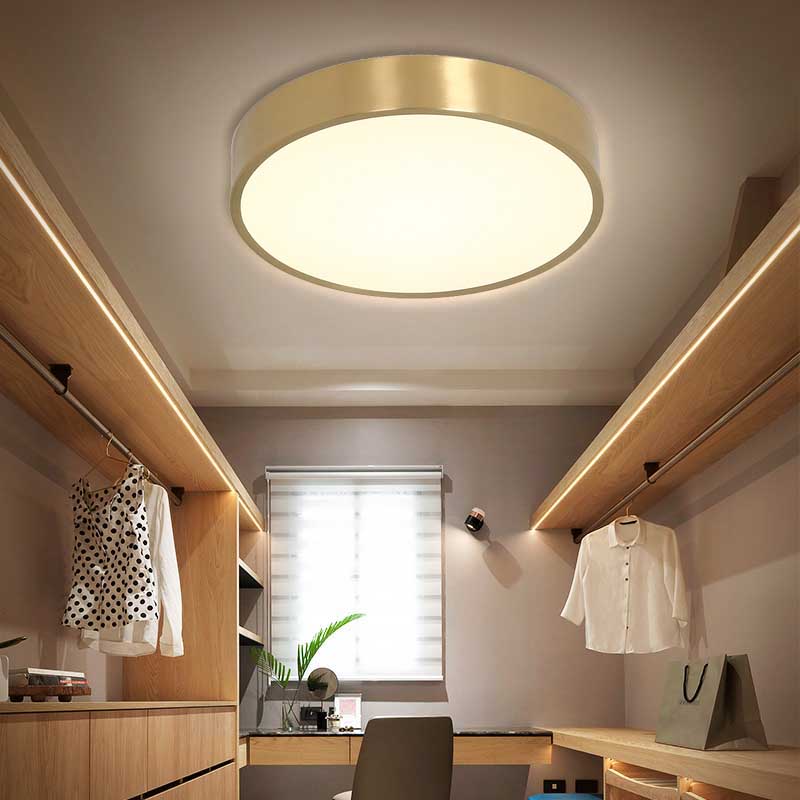 12"/16"/19.5" Dia Ultra Thin Drum Ceiling Flush Modern Brass LED Bedroom Flush Mount Light with Acrylic Diffuser in Warm/White Brass 12" Clearhalo 'Ceiling Lights' 'Close To Ceiling Lights' 'Close to ceiling' 'Flush mount' Lighting' 137953