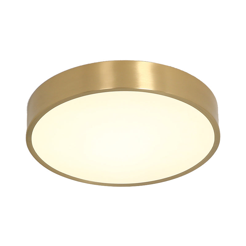 12"/16"/19.5" Dia Ultra Thin Drum Ceiling Flush Modern Brass LED Bedroom Flush Mount Light with Acrylic Diffuser in Warm/White Clearhalo 'Ceiling Lights' 'Close To Ceiling Lights' 'Close to ceiling' 'Flush mount' Lighting' 137954