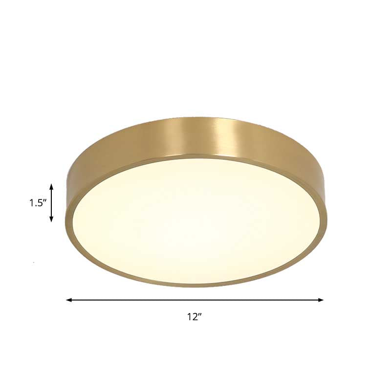 12"/16"/19.5" Dia Ultra Thin Drum Ceiling Flush Modern Brass LED Bedroom Flush Mount Light with Acrylic Diffuser in Warm/White Clearhalo 'Ceiling Lights' 'Close To Ceiling Lights' 'Close to ceiling' 'Flush mount' Lighting' 137955