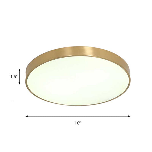 12"/16"/19.5" Dia Ultra Thin Drum Ceiling Flush Modern Brass LED Bedroom Flush Mount Light with Acrylic Diffuser in Warm/White Clearhalo 'Ceiling Lights' 'Close To Ceiling Lights' 'Close to ceiling' 'Flush mount' Lighting' 137960