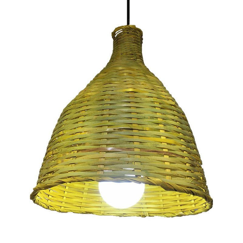 Knitted Bamboo Bell Shade Pendant Light Rustic 1 Head Luminaire Lighting for Retaurant Clearhalo 'Ceiling Lights' 'Pendant Lights' 'Pendants' Lighting' 137985