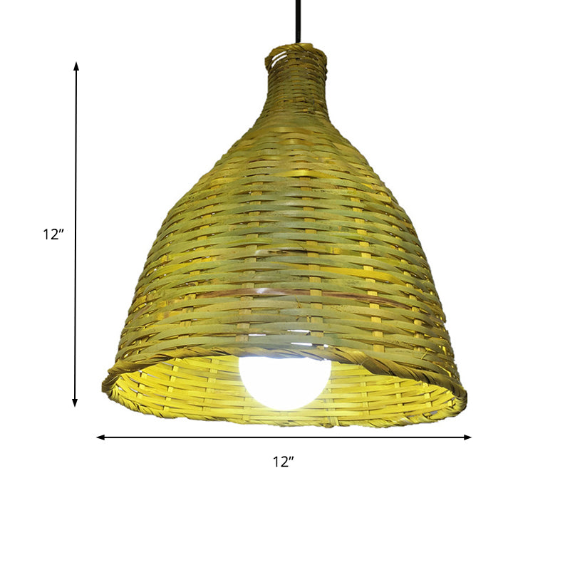 Knitted Bamboo Bell Shade Pendant Light Rustic 1 Head Luminaire Lighting for Retaurant Clearhalo 'Ceiling Lights' 'Pendant Lights' 'Pendants' Lighting' 137986