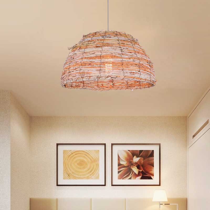 Beige Dome Shade Ceiling Hanging Light Rustic Bine Single Pendant Light for Restaurant Clearhalo 'Ceiling Lights' 'Pendant Lights' 'Pendants' Lighting' 137994