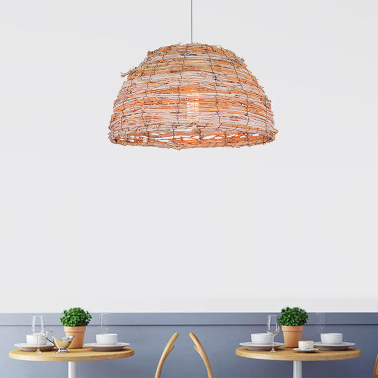 Beige Dome Shade Ceiling Hanging Light Rustic Bine Single Pendant Light for Restaurant Clearhalo 'Ceiling Lights' 'Pendant Lights' 'Pendants' Lighting' 137995