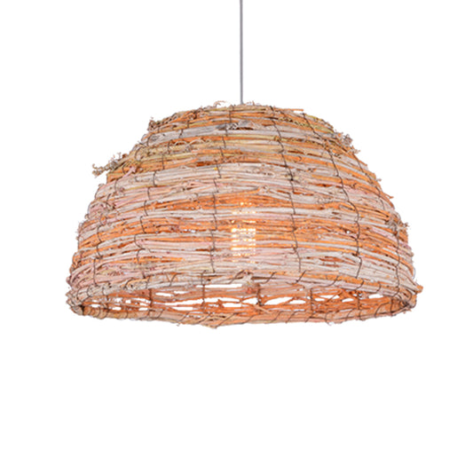 Beige Dome Shade Ceiling Hanging Light Rustic Bine Single Pendant Light for Restaurant Clearhalo 'Ceiling Lights' 'Pendant Lights' 'Pendants' Lighting' 137996