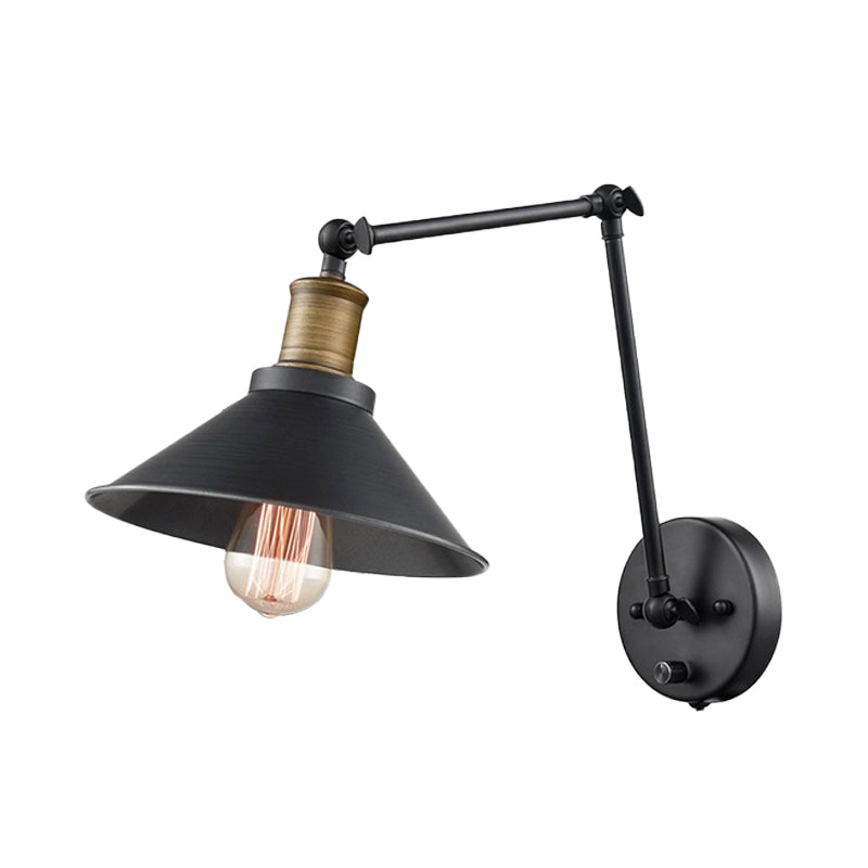 2 Packs Cone Bedroom Wall Mount Light Vintage Metal 1 Bulb Black Wall Lighting with Adjustable Arm Clearhalo 'Cast Iron' 'Glass' 'Industrial' 'Modern wall lights' 'Modern' 'Tiffany' 'Traditional wall lights' 'Wall Lamps & Sconces' 'Wall Lights' Lighting' 138014