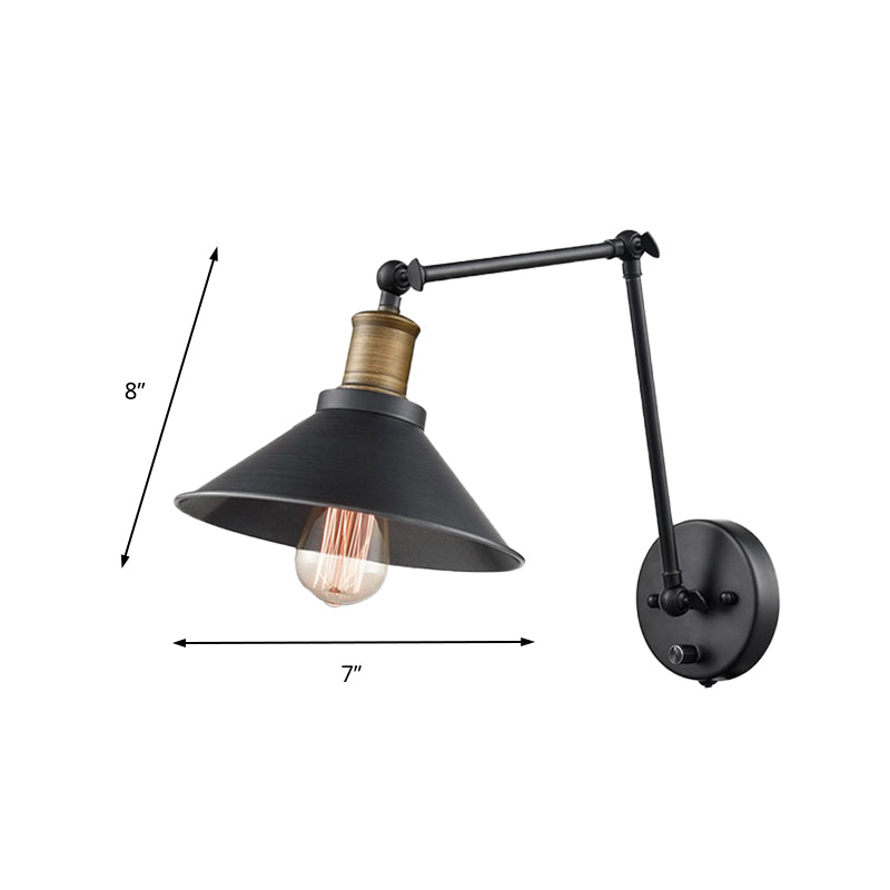 2 Packs Cone Bedroom Wall Mount Light Vintage Metal 1 Bulb Black Wall Lighting with Adjustable Arm Clearhalo 'Cast Iron' 'Glass' 'Industrial' 'Modern wall lights' 'Modern' 'Tiffany' 'Traditional wall lights' 'Wall Lamps & Sconces' 'Wall Lights' Lighting' 138015