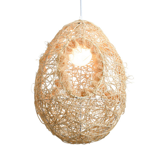 Woven Rattan Egg Shaped Pendant Light for Restaurant Rustic One Bulb Hanging Lamp in Beige Clearhalo 'Ceiling Lights' 'Pendant Lights' 'Pendants' Lighting' 138019