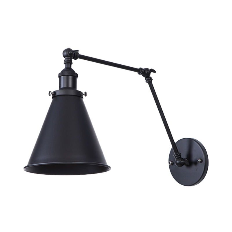 2 Packs Tapered Metal Sconce Light Industrial Style 1 Head Corridor Wall Light with Swing Arm in Black Clearhalo 'Cast Iron' 'Glass' 'Industrial' 'Modern wall lights' 'Modern' 'Tiffany' 'Traditional wall lights' 'Wall Lamps & Sconces' 'Wall Lights' Lighting' 138034