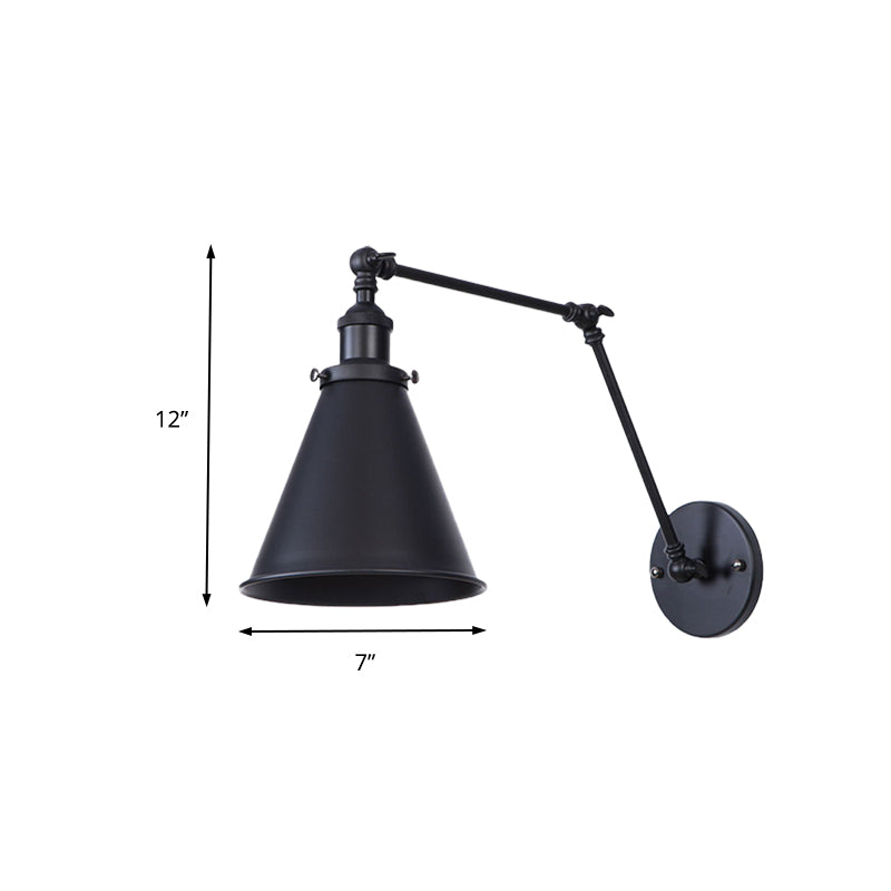 2 Packs Tapered Metal Sconce Light Industrial Style 1 Head Corridor Wall Light with Swing Arm in Black Clearhalo 'Cast Iron' 'Glass' 'Industrial' 'Modern wall lights' 'Modern' 'Tiffany' 'Traditional wall lights' 'Wall Lamps & Sconces' 'Wall Lights' Lighting' 138035