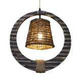 Rattan Conical Hanging Light Modern Style 1 Head Brown Pendant Lamp with Wooden Vertical Ring Clearhalo 'Ceiling Lights' 'Modern Pendants' 'Modern' 'Pendant Lights' 'Pendants' Lighting' 138039