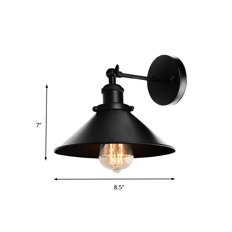 Metallic Conic Wall Sconce Light Loft Style 1 Light Living Room Adjustable Wall Mount Light in Black, 2 Packs Clearhalo 'Art deco wall lights' 'Cast Iron' 'Glass' 'Industrial wall lights' 'Industrial' 'Middle century wall lights' 'Modern' 'Rustic wall lights' 'Tiffany' 'Traditional wall lights' 'Wall Lamps & Sconces' 'Wall Lights' Lighting' 138045