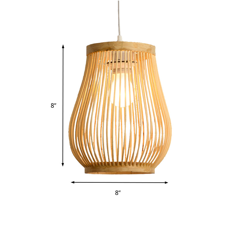 Bamboo Woven Shade Pendant Ceiling Light Asian Style 1 Bulb Beige Hanging Lamp, 7"/8" Wide Clearhalo 'Ceiling Lights' 'Pendant Lights' 'Pendants' Lighting' 138060