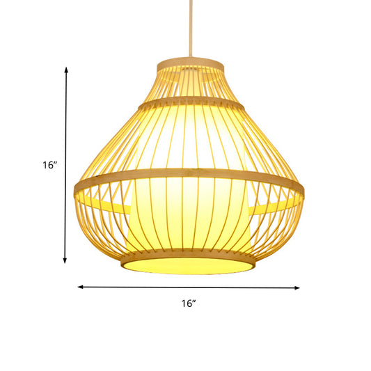 16"/18" W Curved Hanging Light Fixture Lodge Style Bamboo 1 Light Beige Pendant Lamp for Dining Room Clearhalo 'Ceiling Lights' 'Pendant Lights' 'Pendants' Lighting' 138079