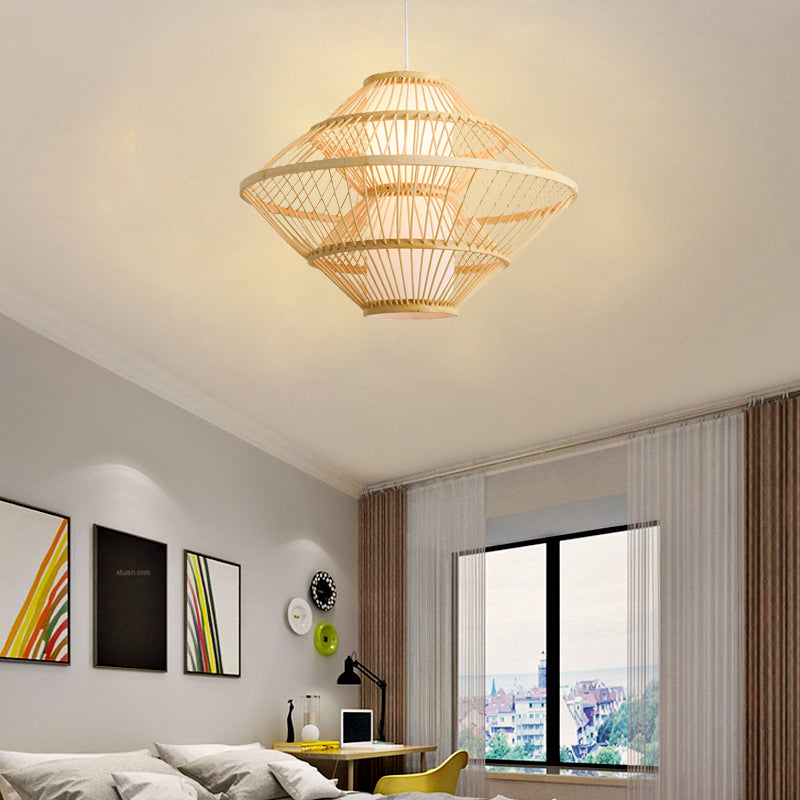 16"/19.5" W Weaving Pendant Lamp Asian Style Bamboo 1 Light Beige Hanging Light Fixture for Living Room Beige Clearhalo 'Ceiling Lights' 'Pendant Lights' 'Pendants' Lighting' 138087_58568102-2e8b-4f18-992d-c6270f375ea6