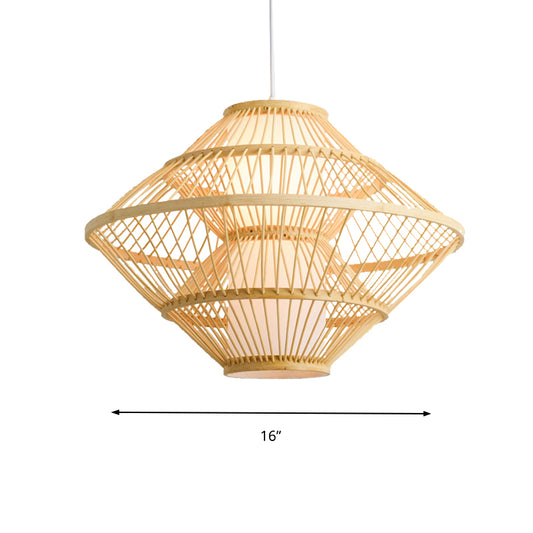 16"/19.5" W Weaving Pendant Lamp Asian Style Bamboo 1 Light Beige Hanging Light Fixture for Living Room Clearhalo 'Ceiling Lights' 'Pendant Lights' 'Pendants' Lighting' 138090