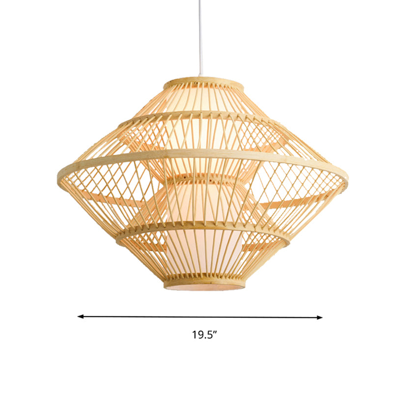 16"/19.5" W Weaving Pendant Lamp Asian Style Bamboo 1 Light Beige Hanging Light Fixture for Living Room Clearhalo 'Ceiling Lights' 'Pendant Lights' 'Pendants' Lighting' 138091