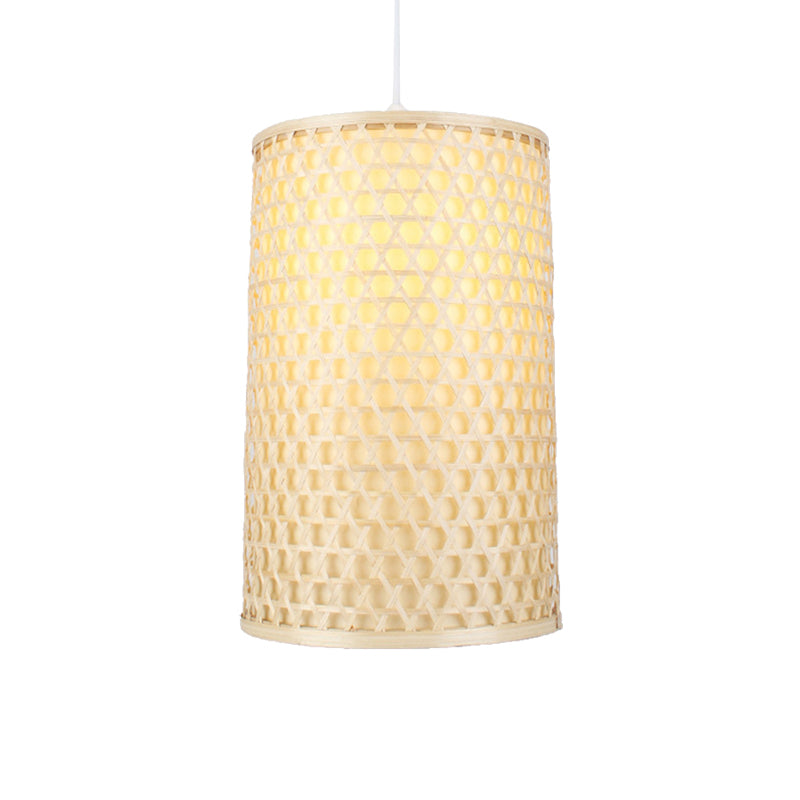 Cylindrical Bamboo Hanging Ceiling Light Modernist Style 1 Head Beige Pendant Lamp for Dining Room Clearhalo 'Ceiling Lights' 'Pendant Lights' 'Pendants' Lighting' 138108