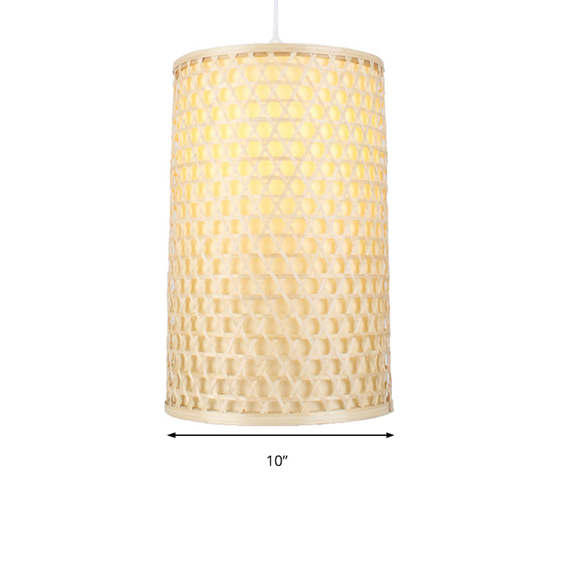 Cylindrical Bamboo Hanging Ceiling Light Modernist Style 1 Head Beige Pendant Lamp for Dining Room Clearhalo 'Ceiling Lights' 'Pendant Lights' 'Pendants' Lighting' 138109