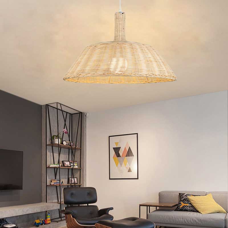 Country Style Hand-Woven Pendant Lighting with Barn Shade Rattan 15"/19" W 1 Bulb Indoor Suspension Lamp in Beige Beige Clearhalo 'Ceiling Lights' 'Pendant Lights' 'Pendants' Lighting' 138114_b02fc2aa-6186-407c-9308-f5b185e735bb