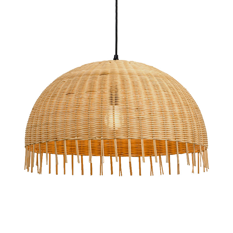 Beige Hand-Woven Pendant Light Fixture with Dome Shade Modern Style 12"/16" W 1 Head Rattan Hanging Lamp Clearhalo 'Ceiling Lights' 'Pendant Lights' 'Pendants' Lighting' 138121