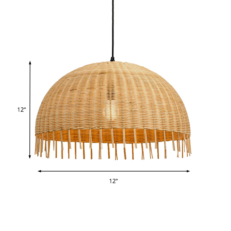 Beige Hand-Woven Pendant Light Fixture with Dome Shade Modern Style 12"/16" W 1 Head Rattan Hanging Lamp Clearhalo 'Ceiling Lights' 'Pendant Lights' 'Pendants' Lighting' 138122