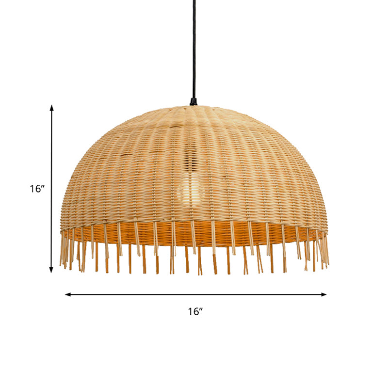 Beige Hand-Woven Pendant Light Fixture with Dome Shade Modern Style 12"/16" W 1 Head Rattan Hanging Lamp Clearhalo 'Ceiling Lights' 'Pendant Lights' 'Pendants' Lighting' 138123