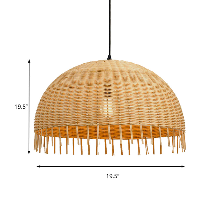 Beige Hand-Woven Pendant Light Fixture with Dome Shade Modern Style 12"/16" W 1 Head Rattan Hanging Lamp Clearhalo 'Ceiling Lights' 'Pendant Lights' 'Pendants' Lighting' 138124