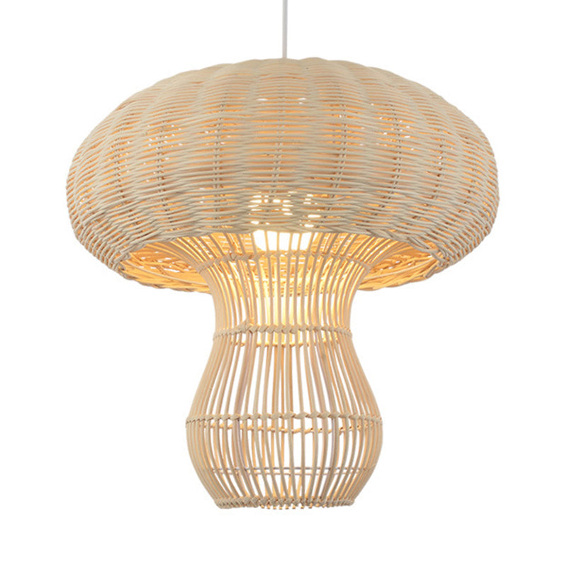 1 Light Hallway Hanging Light with Mushroom Rattan Shade Asian Style Brown/Beige Pendant Lighting Clearhalo 'Ceiling Lights' 'Pendant Lights' 'Pendants' Lighting' 138126