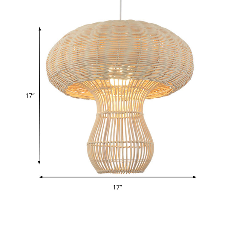 1 Light Hallway Hanging Light with Mushroom Rattan Shade Asian Style Brown/Beige Pendant Lighting Clearhalo 'Ceiling Lights' 'Pendant Lights' 'Pendants' Lighting' 138127