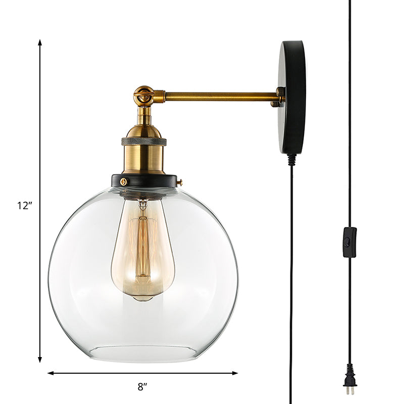 Brass One Light Sconce Light Vintage Style Clear Glass Bubble Lighting Fixture with Plug-in Cord Clearhalo 'Cast Iron' 'Glass' 'Industrial' 'Modern wall lights' 'Modern' 'Tiffany' 'Traditional wall lights' 'Wall Lamps & Sconces' 'Wall Lights' Lighting' 138154