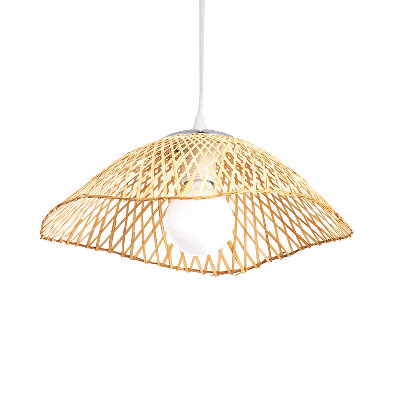 Hand-Knitted Bamboo Pendant Light with Dome Shade Asian Style 1 Head Beige Hanging Lamp for Living Room, 14"/18" W Clearhalo 'Ceiling Lights' 'Pendant Lights' 'Pendants' Lighting' 138158