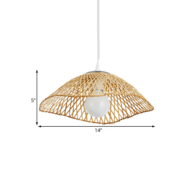 Hand-Knitted Bamboo Pendant Light with Dome Shade Asian Style 1 Head Beige Hanging Lamp for Living Room, 14"/18" W Clearhalo 'Ceiling Lights' 'Pendant Lights' 'Pendants' Lighting' 138159