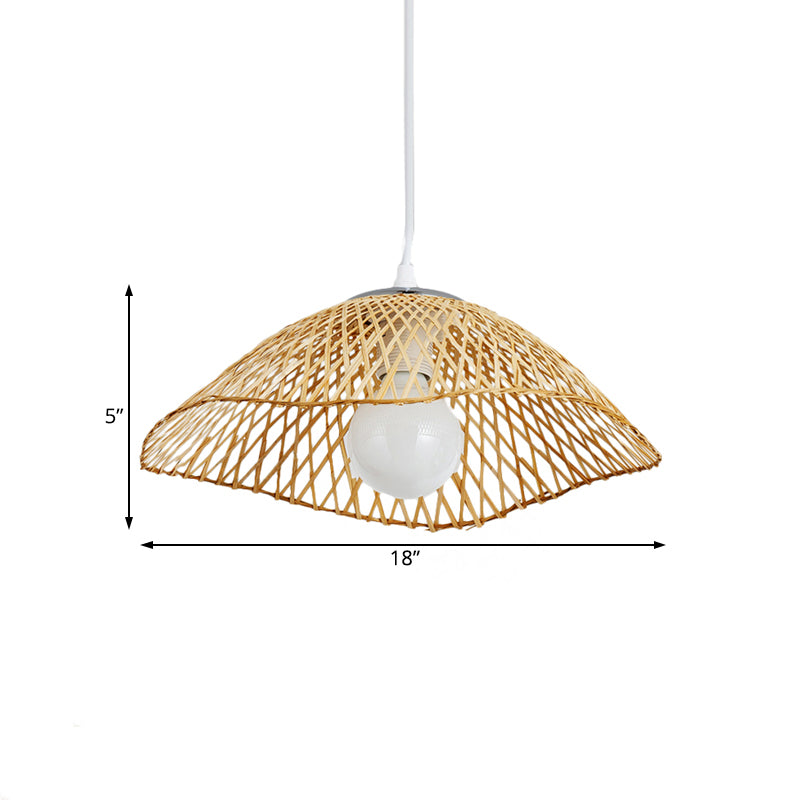 Hand-Knitted Bamboo Pendant Light with Dome Shade Asian Style 1 Head Beige Hanging Lamp for Living Room, 14"/18" W Clearhalo 'Ceiling Lights' 'Pendant Lights' 'Pendants' Lighting' 138160