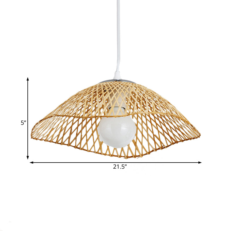 Hand-Knitted Bamboo Pendant Light with Dome Shade Asian Style 1 Head Beige Hanging Lamp for Living Room, 14"/18" W Clearhalo 'Ceiling Lights' 'Pendant Lights' 'Pendants' Lighting' 138161