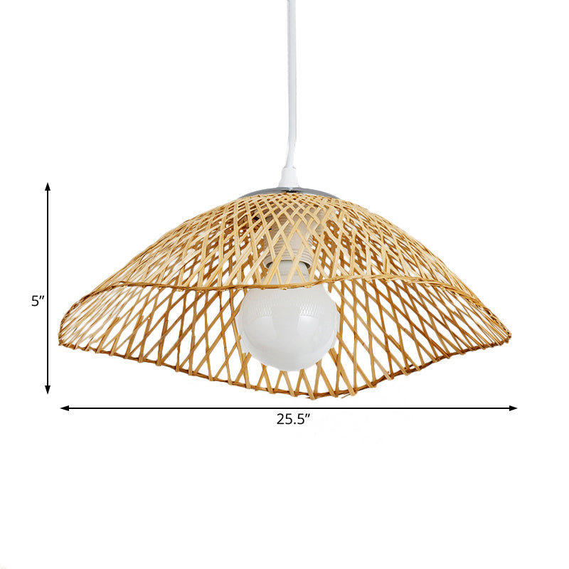 Hand-Knitted Bamboo Pendant Light with Dome Shade Asian Style 1 Head Beige Hanging Lamp for Living Room, 14"/18" W Clearhalo 'Ceiling Lights' 'Pendant Lights' 'Pendants' Lighting' 138162