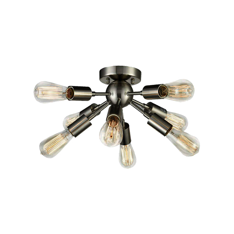 Brass/Nickel Finish Sputnik Ceiling Lighting Vintage Style Metal Multi Light Bedroom Semi Flush Light with Open Bulb Clearhalo 'Ceiling Lights' 'Close To Ceiling Lights' 'Close to ceiling' 'Semi-flushmount' Lighting' 138189