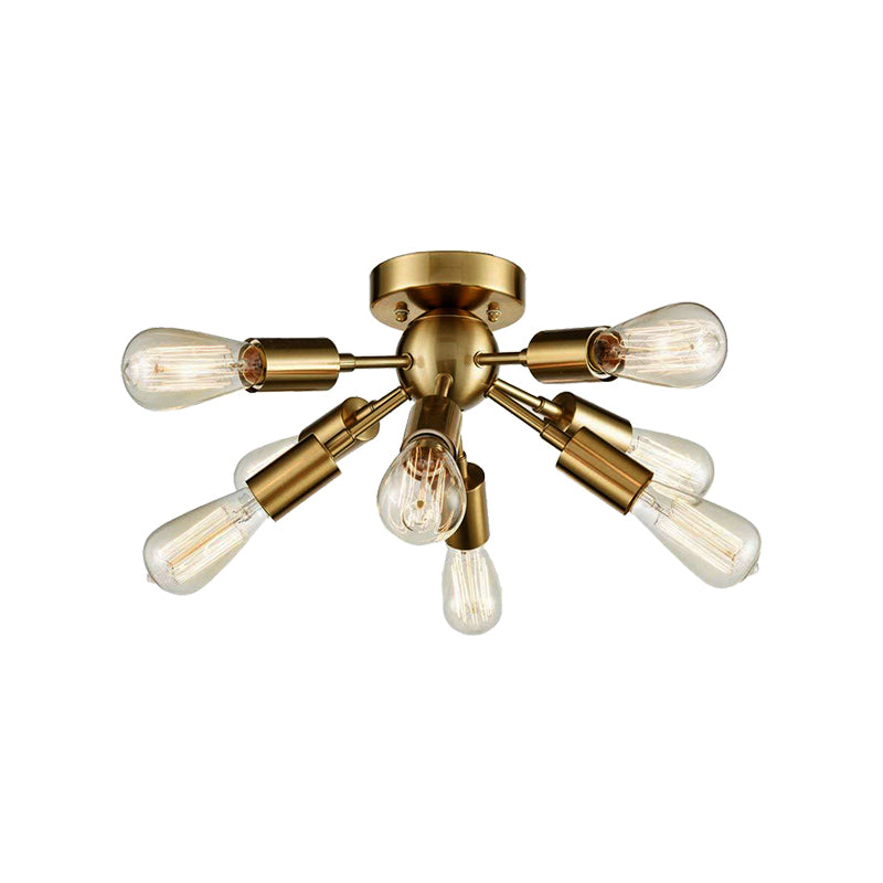 Brass/Nickel Finish Sputnik Ceiling Lighting Vintage Style Metal Multi Light Bedroom Semi Flush Light with Open Bulb Clearhalo 'Ceiling Lights' 'Close To Ceiling Lights' 'Close to ceiling' 'Semi-flushmount' Lighting' 138193