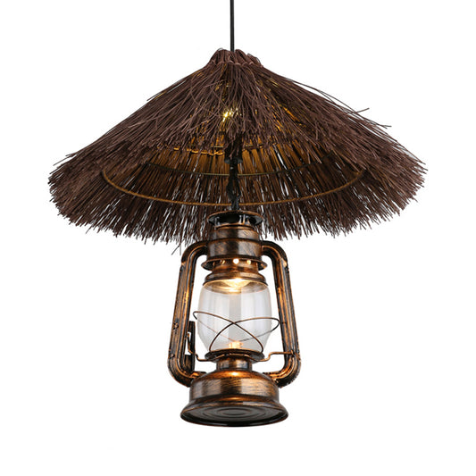 Hand-Woven Rattan Pendant Light Lodge Style 1 Light Brown Hanging Lamp with Lantern Shade for Dining Room Clearhalo 'Ceiling Lights' 'Modern Pendants' 'Modern' 'Pendant Lights' 'Pendants' Lighting' 138211