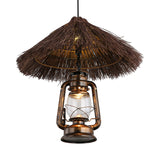 Hand-Woven Rattan Pendant Light Lodge Style 1 Light Brown Hanging Lamp with Lantern Shade for Dining Room Clearhalo 'Ceiling Lights' 'Modern Pendants' 'Modern' 'Pendant Lights' 'Pendants' Lighting' 138211