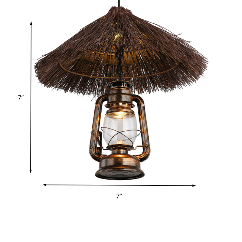 Hand-Woven Rattan Pendant Light Lodge Style 1 Light Brown Hanging Lamp with Lantern Shade for Dining Room Clearhalo 'Ceiling Lights' 'Modern Pendants' 'Modern' 'Pendant Lights' 'Pendants' Lighting' 138212