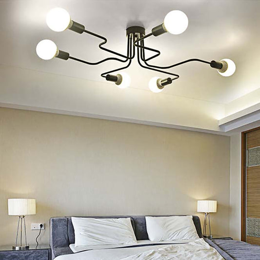 Vintage Exposed Ceiling Flush Mount 4/6-Light Metallic Semi Flush Light with Sputnik Design in Antique Brass/Black 6 Black Clearhalo 'Ceiling Lights' 'Close To Ceiling Lights' 'Close to ceiling' 'Semi-flushmount' Lighting' 138226