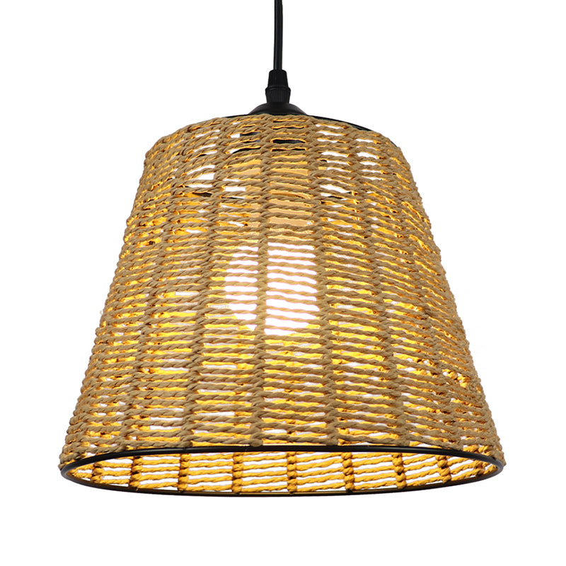 Bucket Hanging Light Fixture Modern Woven Rattan 1-Light Indoor Pendant Lamp in Beige Clearhalo 'Ceiling Lights' 'Pendant Lights' 'Pendants' Lighting' 138264