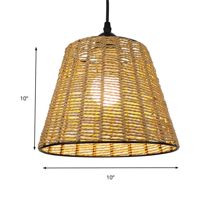 Bucket Hanging Light Fixture Modern Woven Rattan 1-Light Indoor Pendant Lamp in Beige Clearhalo 'Ceiling Lights' 'Pendant Lights' 'Pendants' Lighting' 138265