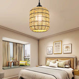 Lantern Suspension Pendant Asian Woven Rattan Single Light Beige Pendant Lamp for Bedroom Clearhalo 'Ceiling Lights' 'Pendant Lights' 'Pendants' Lighting' 138272