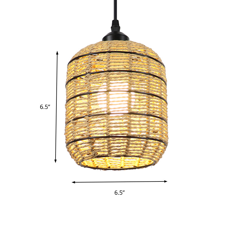 Lantern Suspension Pendant Asian Woven Rattan Single Light Beige Pendant Lamp for Bedroom Clearhalo 'Ceiling Lights' 'Pendant Lights' 'Pendants' Lighting' 138275